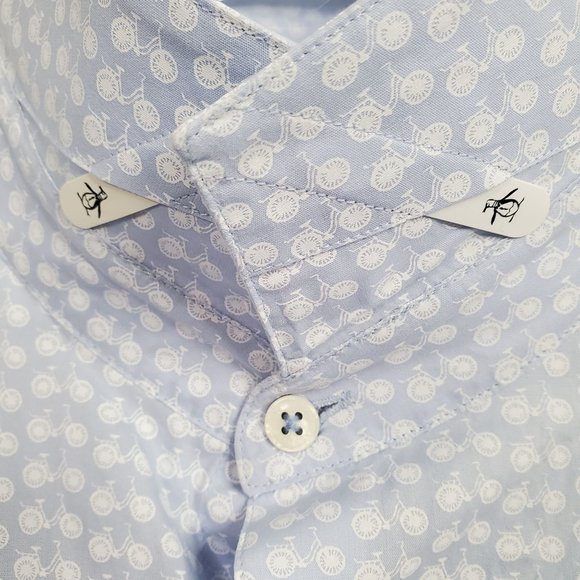 Original Penguin Size XL 17.5 Shirt Heritage Slim Fit Stretch Cotton Bike Print - Picture 7 of 11